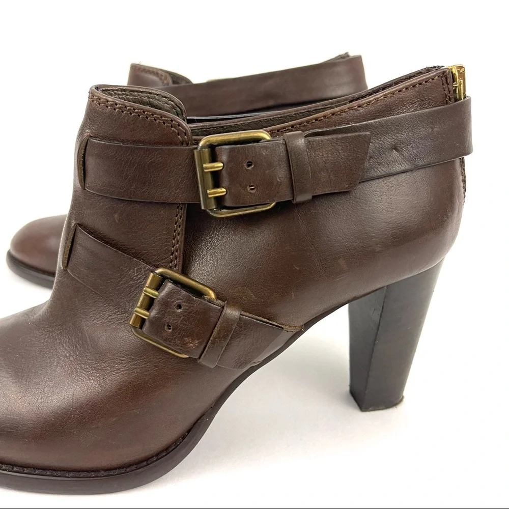 J. Crew Brown Leather Buckle Ankle Booties Made in Italy